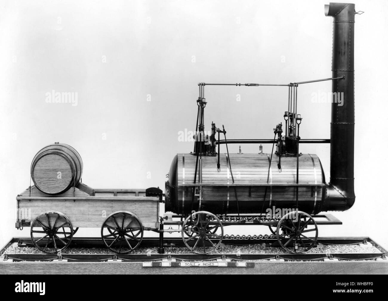 Model of Stephensons Killingworth locomotive 1815-1820 (right side). Stock Photo