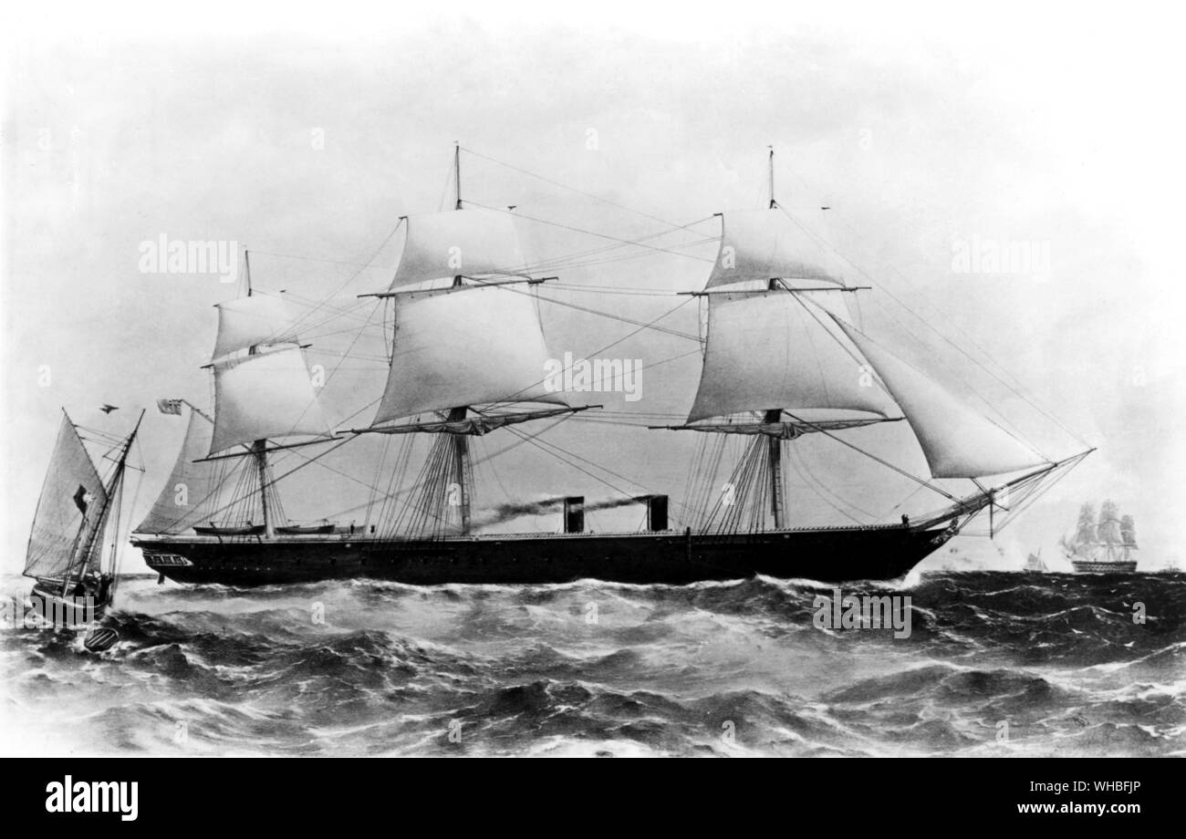 Iron Cased Screw Steam Frigate Warrior - Dutton lithograph : First English Iron Ship. 27 May 1861 Stock Photo