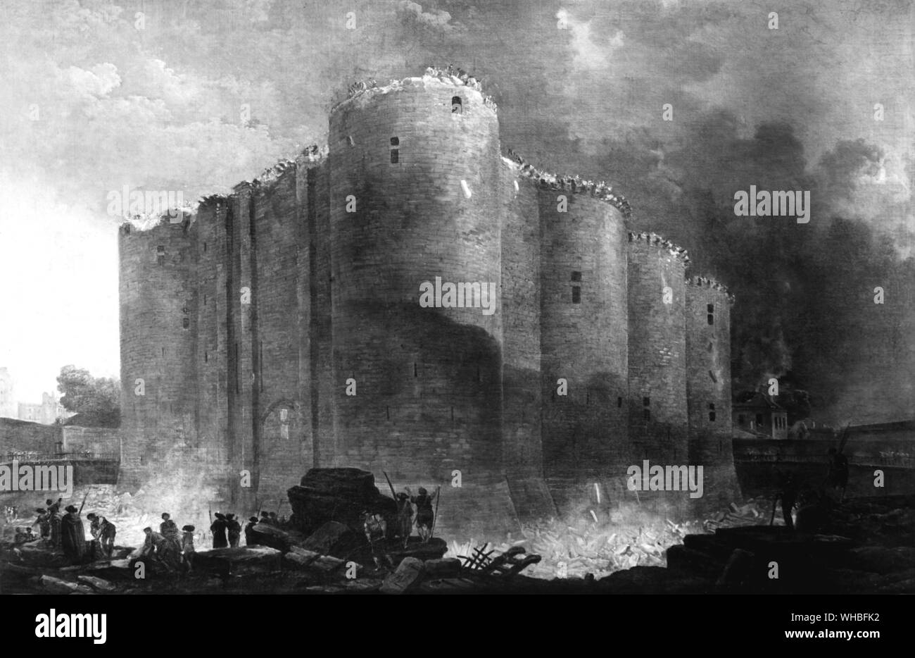 Demolition of the Bastille : Painting by Hubert Robert. 1789 Stock Photo