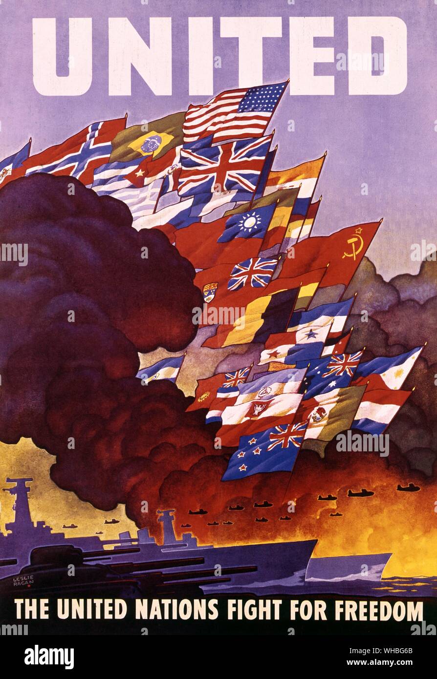 Second World War poster : The United Nations Fight For Freedom - Imperial War Museum , London , England . Stock Photo