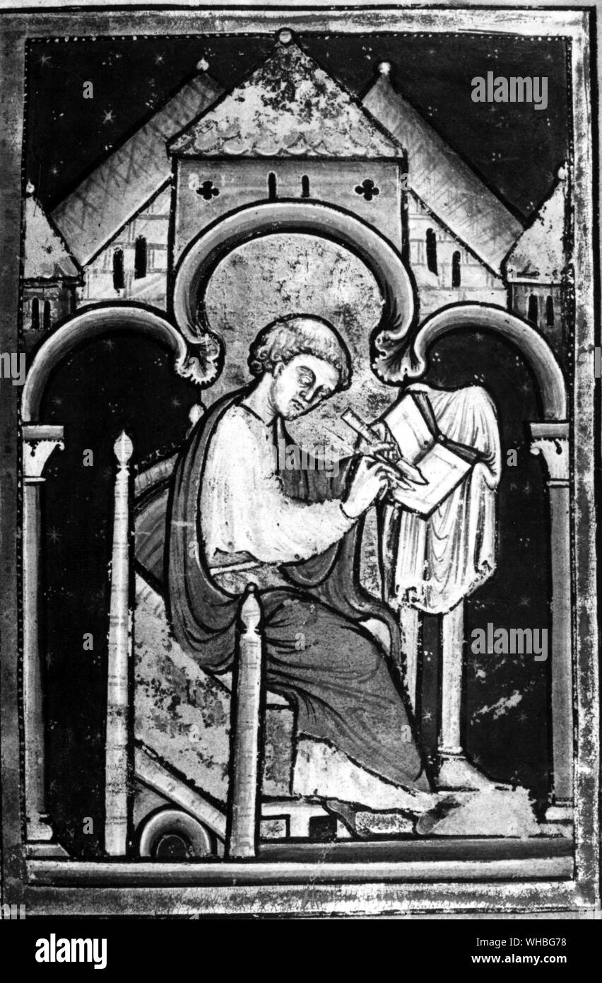 The Venerable Bede 673-735.. Illumination from Bede's Life of St Cuthbert Late 12th Century Stock Photo