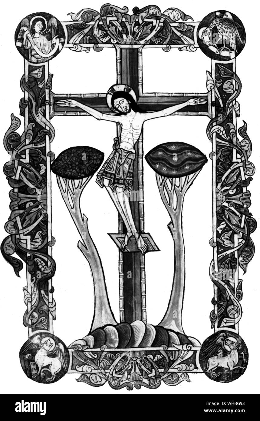 The Crucifixion. from the 11th Century Psalter (Winchester English) Stock Photo