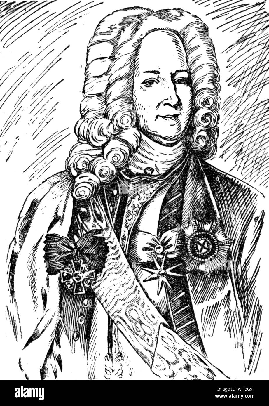 Alexander Menshikov - engraving - he distinguished himself as a brave and talented commander during Peter's Swedish campaign. The Tsar called him his liebste Kamerad , and rewarded him generously.. Stock Photo