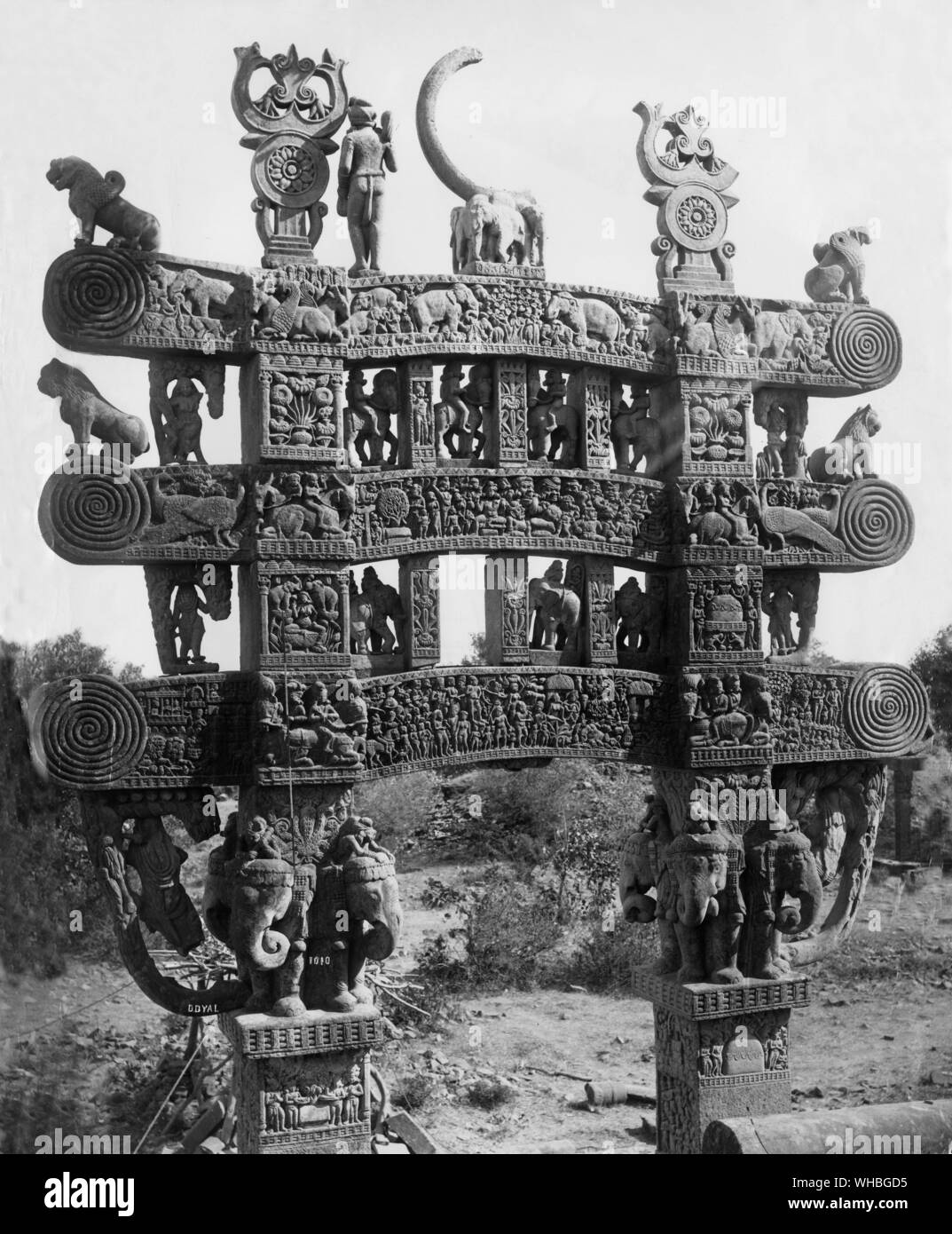 Sanchi great stupa back view of the north gate Stock Photo