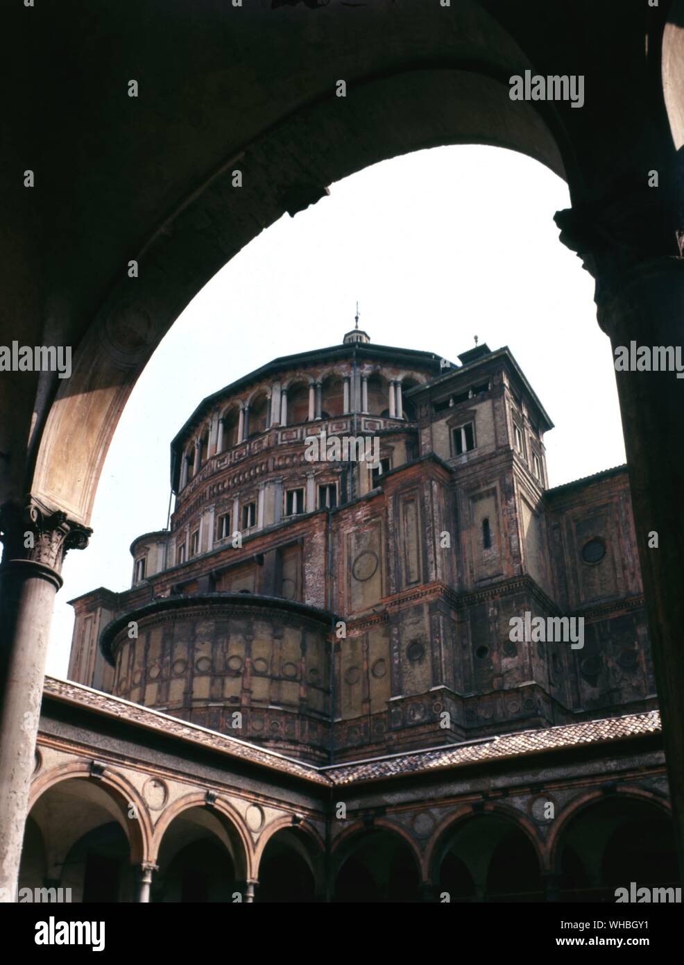 S M delle Grazie - Milan - Italy - Santa Maria delle Grazie is a famous church and convent in Milan, included in the UNESCO World Heritage sites list. The church is also famous for the mural of the Last Supper by Leonardo da Vinci, which is in the refectory of the convent.. Stock Photo