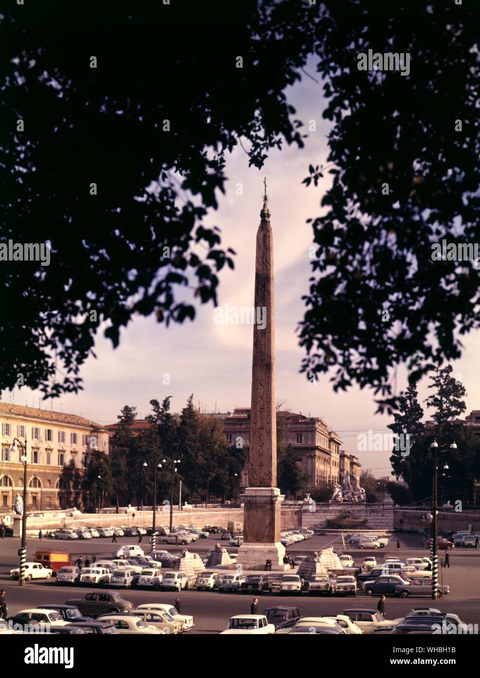 Piazza del Popolo , Rome , Italy . An Egyptian obelisk of Ramesses II from Heliopolis stands in the centre of the square Stock Photo