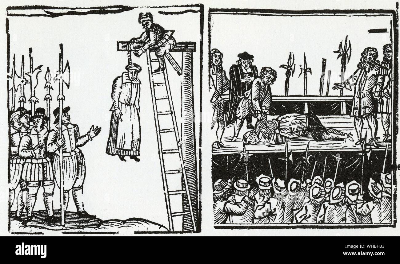 Faintly comic woodcuts veiled the savagery of hanging, to be followed by drawing and quartering - that apotheosis of the executioner's are. Nor did heads roll from the axe with the aplomb that this other elegantly witnessed execution might suggest.. Stock Photo