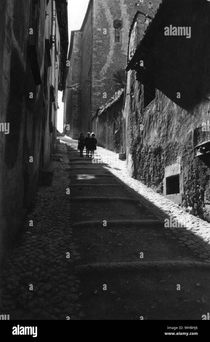 LONG WAY TO ROME. . l'aquila. . Medival Street Strada Medioevale . . Stock Photo