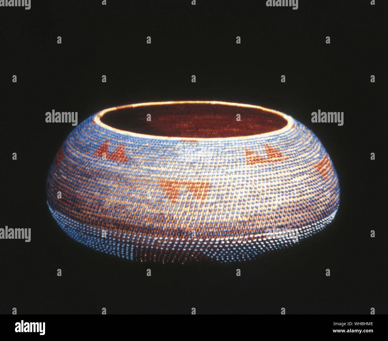 Mexican Folk Art - Round woven bowl with geometric pattern Stock Photo