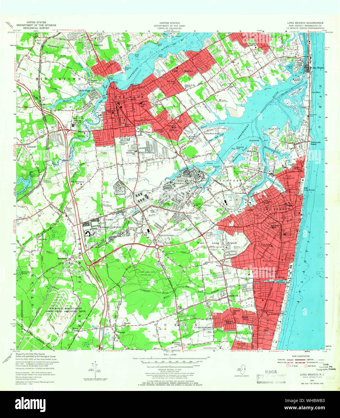 USGS TOPO Map New Jersey NJ Long Branch 254537 1954 24000 Restoration