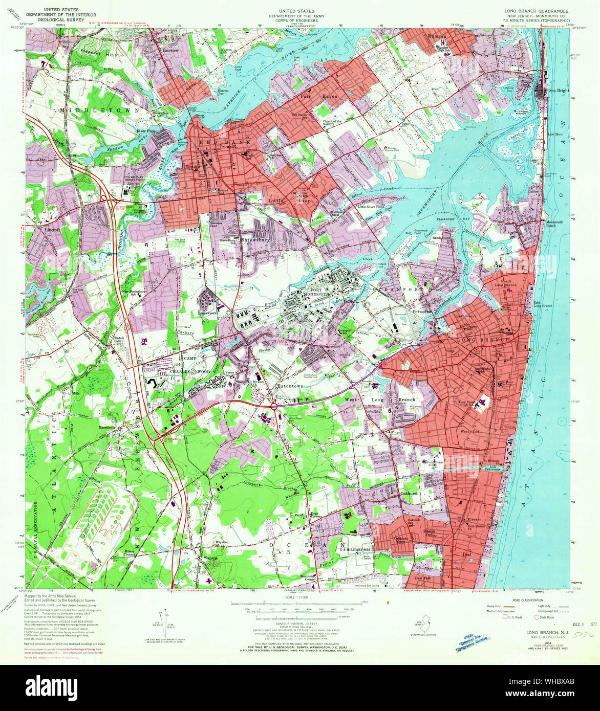 USGS TOPO Map New Jersey NJ Long Branch 254538 1954 24000 Restoration Stock Photo Alamy