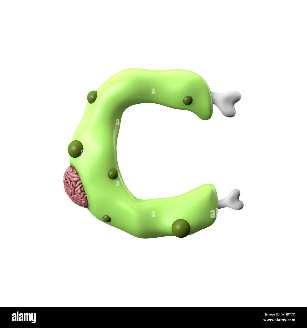 zombie alphabet letter C. Halloween font. 3D Rendering Stock Photo