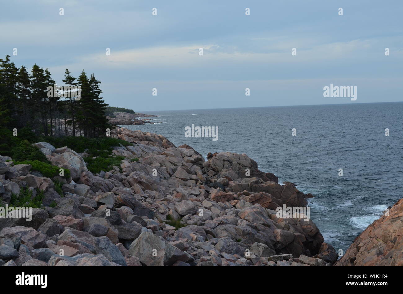 Summertime in Nova Scotia: Cape Breton Island Rocky Coastline Looking North Near Ingonish Stock Photo