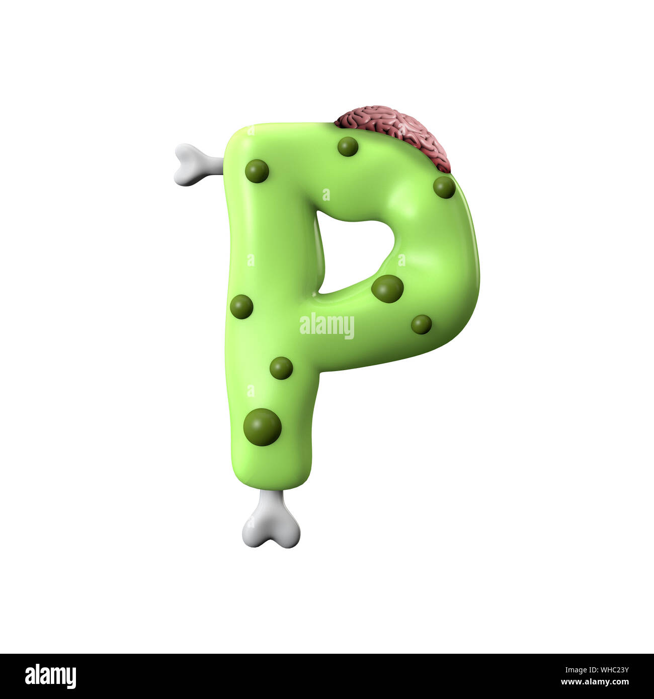 zombie alphabet letter P. Halloween font. 3D Rendering Stock Photo
