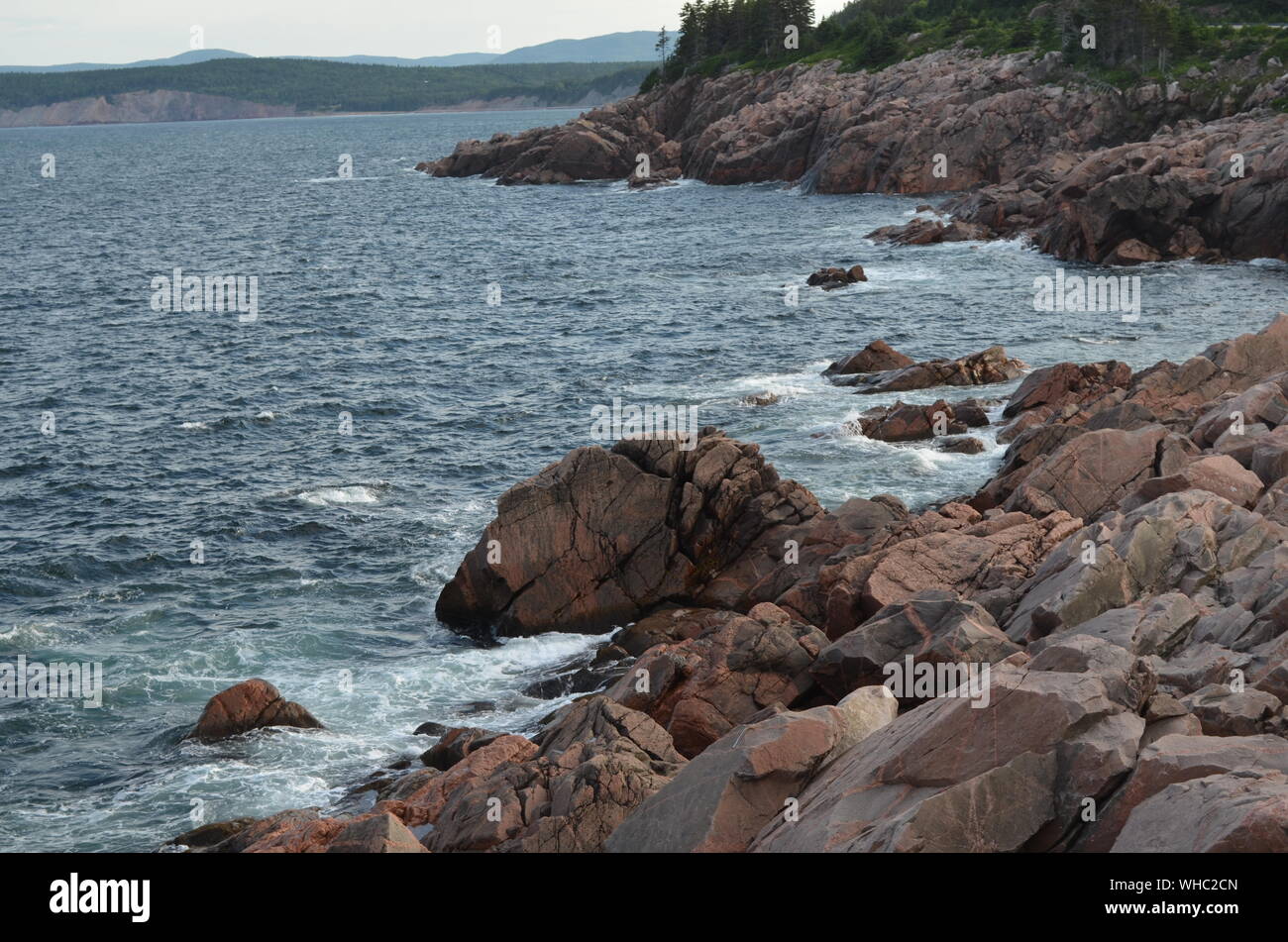 Summertime in Nova Scotia: Cape Breton Island Rocky Coastline Near Ingonish Stock Photo