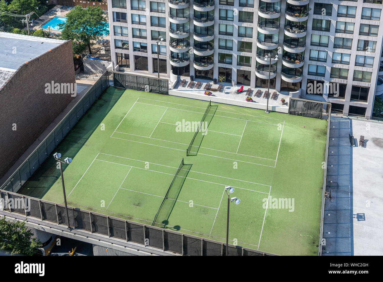Tennis court in residential building in the Lincoln Park neighborhood