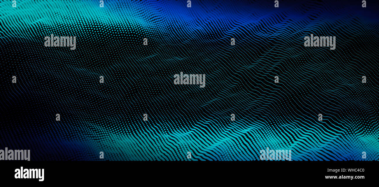 3d render of dotted wave abstract background on black Stock Photo