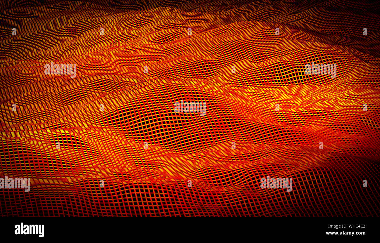 3d render of net geometric orange sound wave background Stock Photo