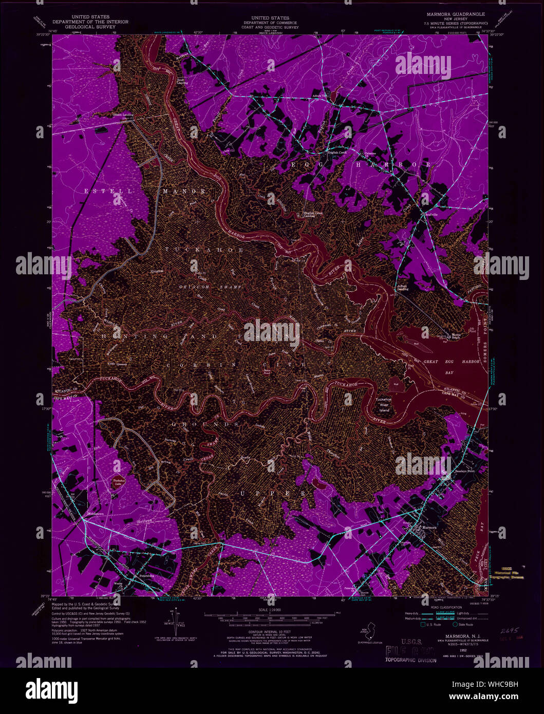 USGS TOPO Map New Jersey NJ Marmora 254550 1952 24000 Inverted