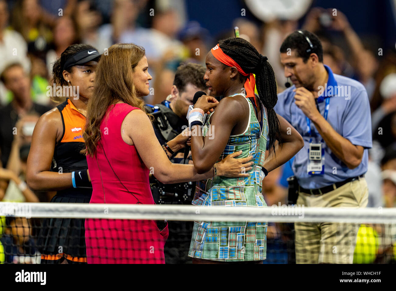 ESPN 's Mary Jo Fernandez interviews Coco Gauff of the United States