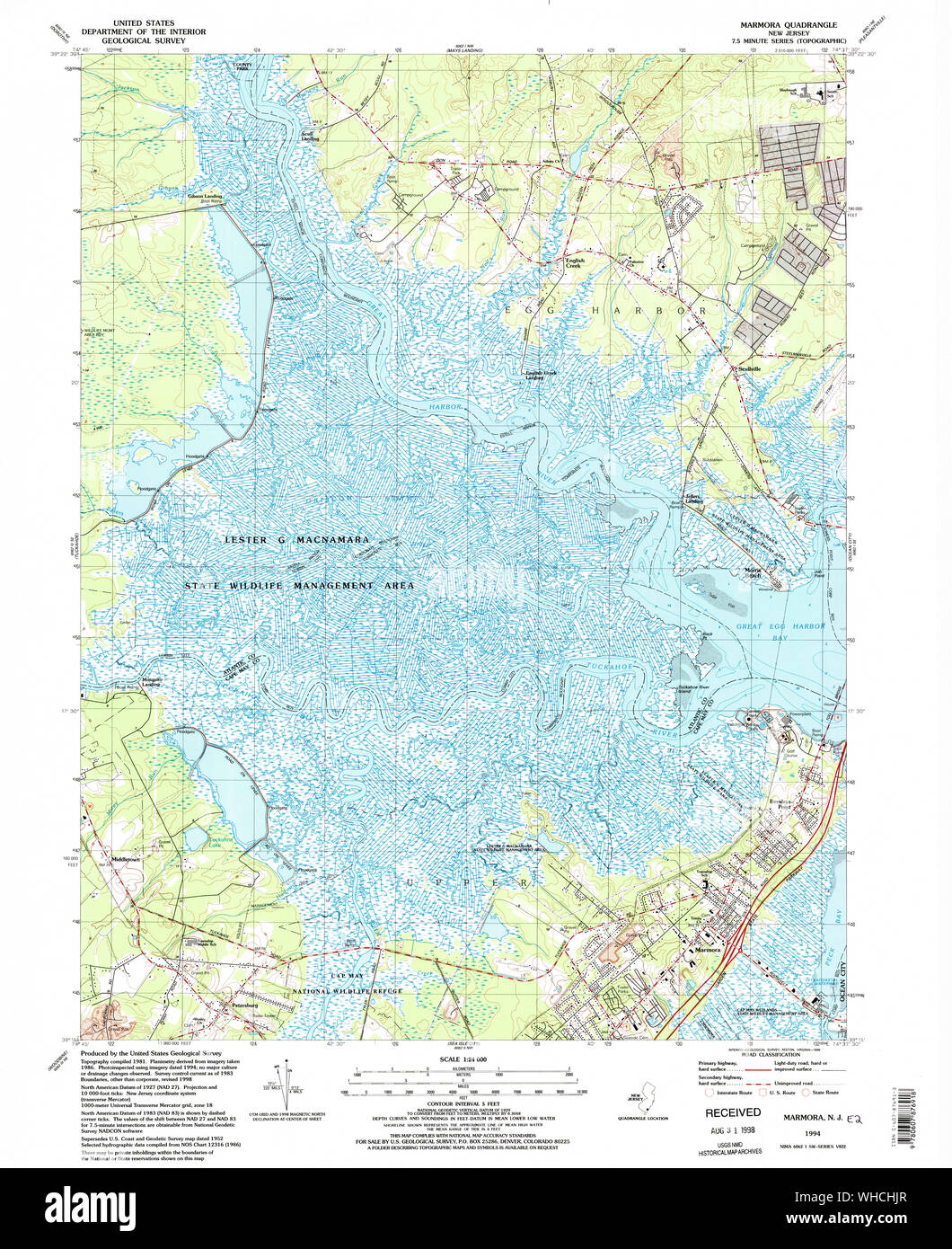 USGS TOPO Map New Jersey NJ Marmora 254557 1994 24000 Restoration Stock