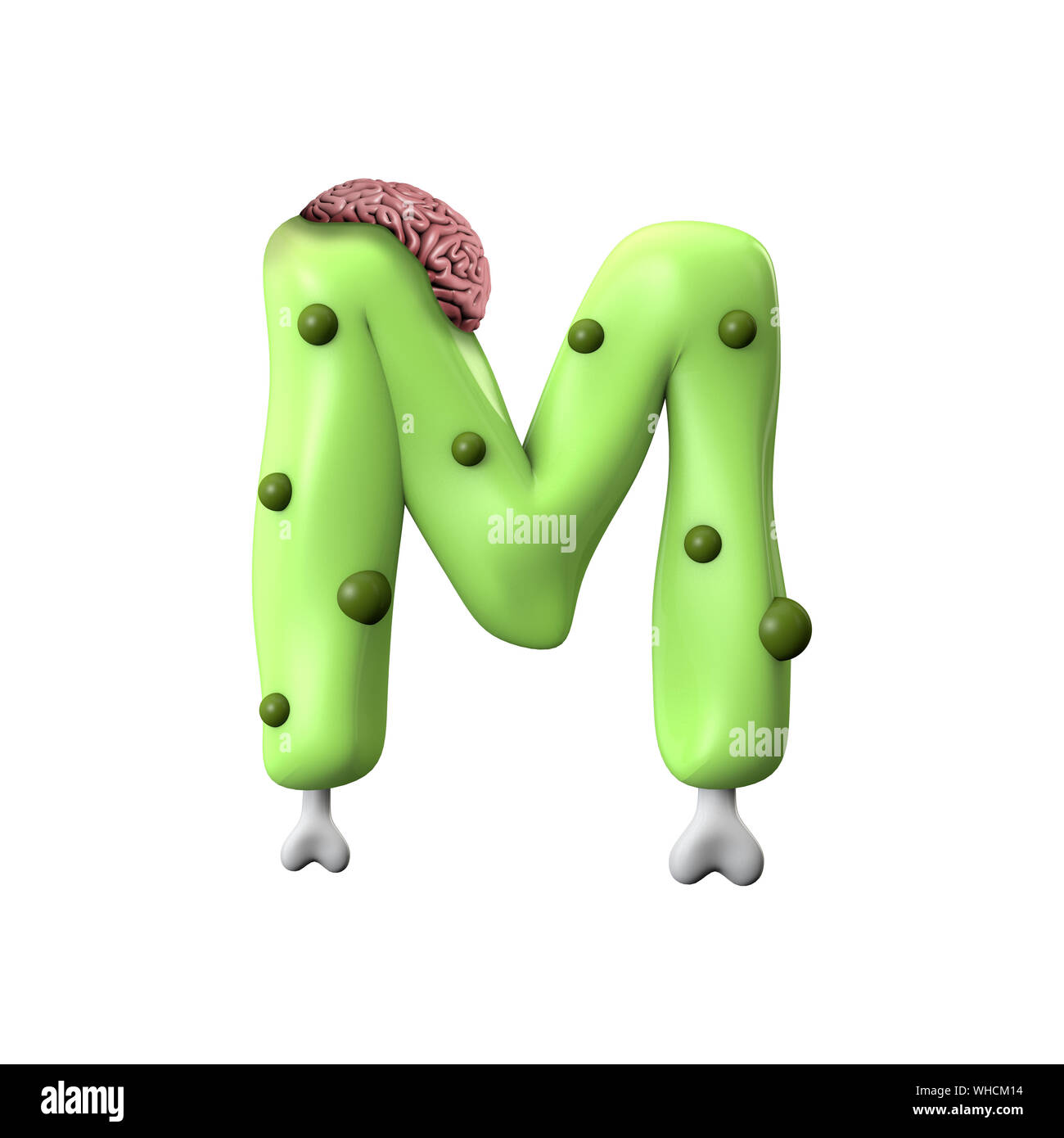 zombie alphabet letter M. Halloween font. 3D Rendering Stock Photo