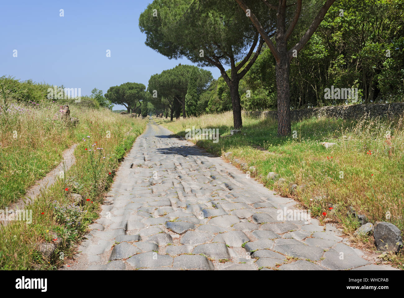 Appian Way with old whell ruts, Rome, Italy Stock Photo