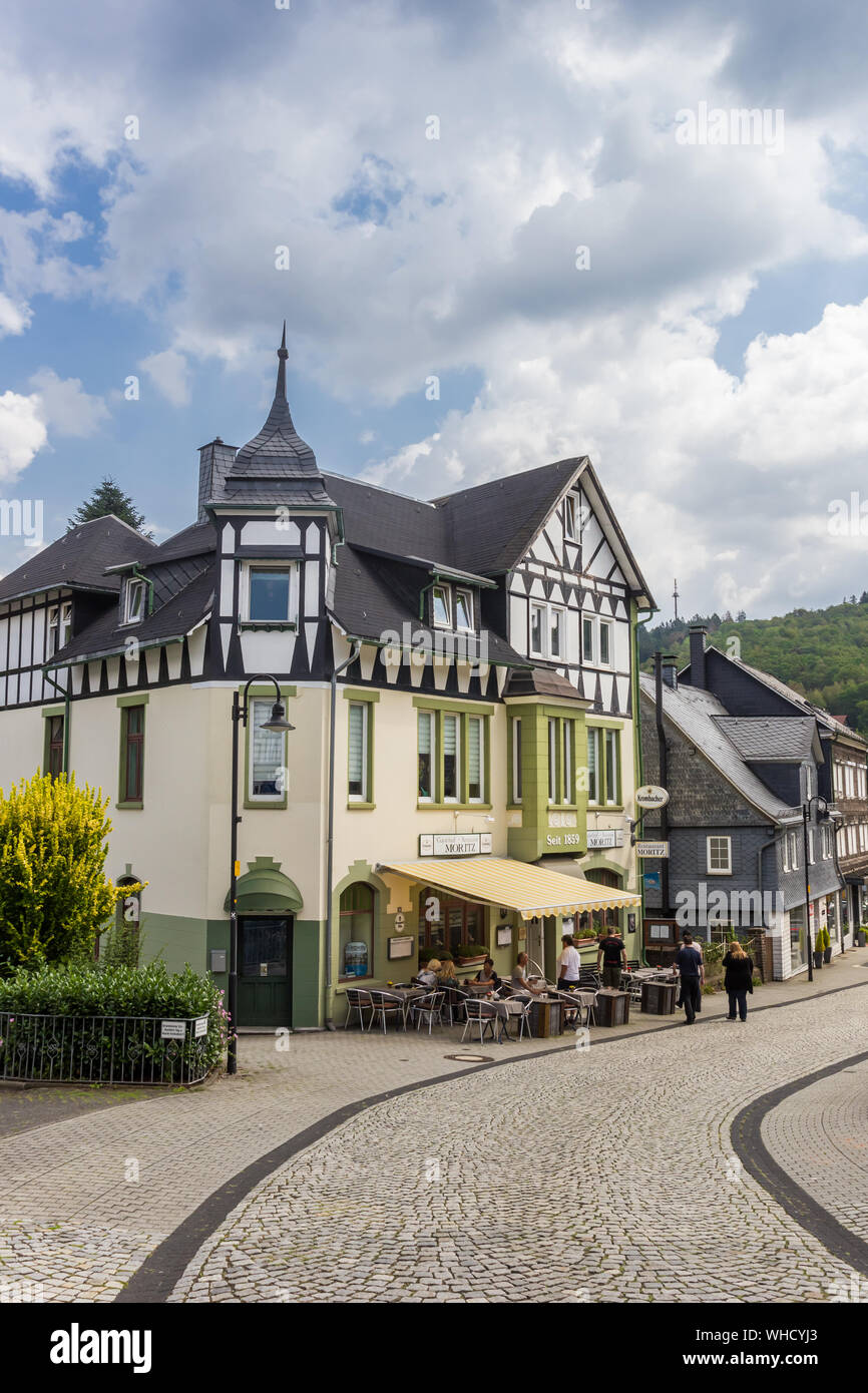People sitting outside a restaurant in Freudenberg, Germany Stock Photo ...