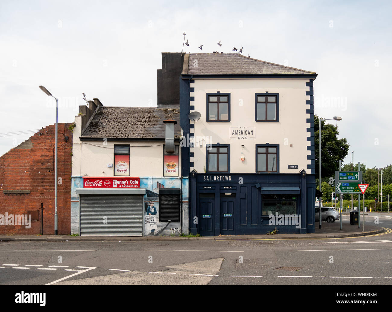 The American Bar and Benny’s Cafe, Dock Street, Sailortown, Belfast, Northern Ireland, UK Stock Photo