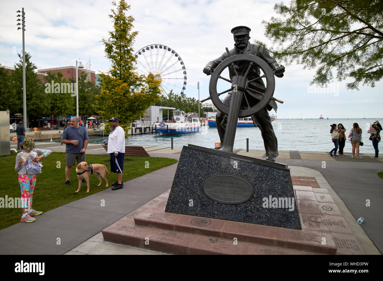 captain on the helm statue at navy pier chicago illinois united states