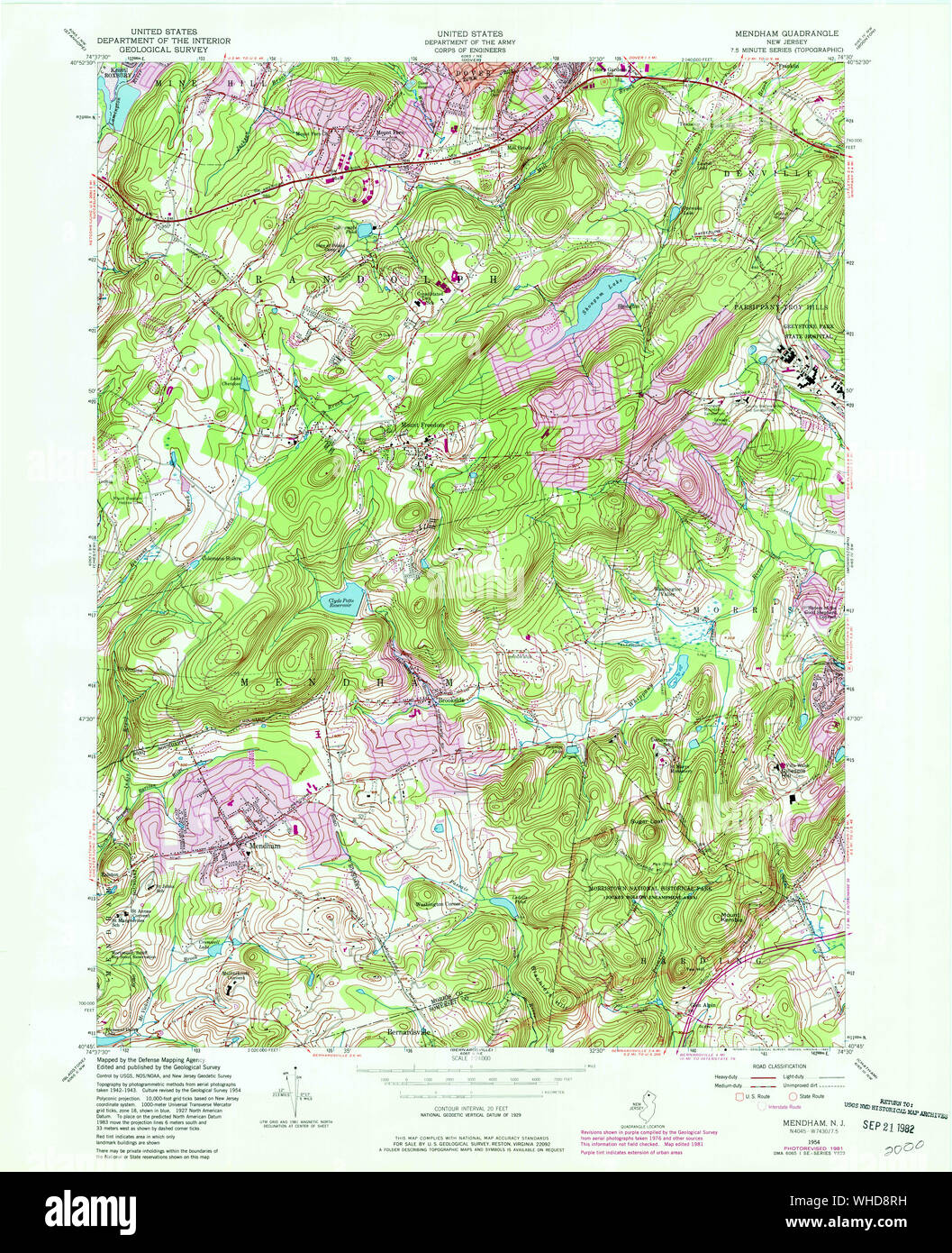 USGS TOPO Map New Jersey NJ Mendham 254577 1954 24000 Restoration Stock