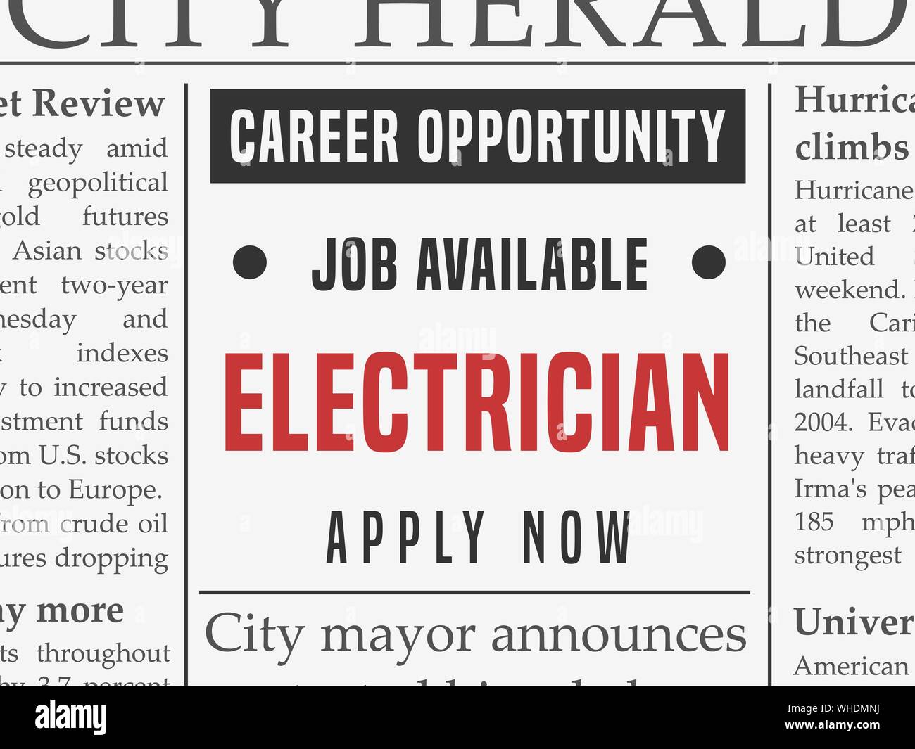 electrician-career-job-classified-ad-vector-in-fake-newspaper-stock