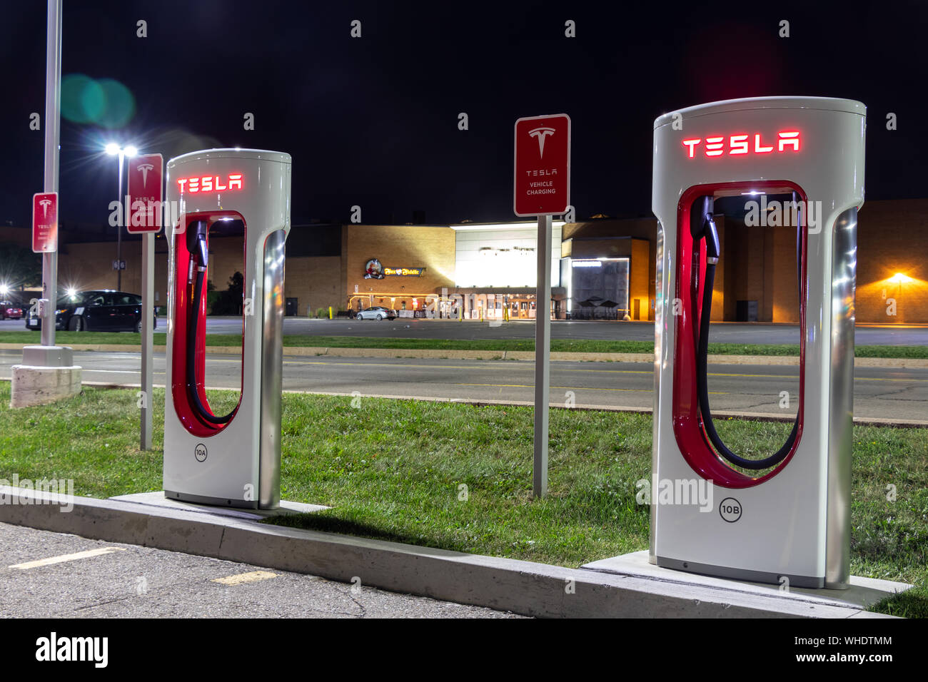 Tesla Supercharger Stalls at CF Lime Ridge Shopping Mall seen late at ...