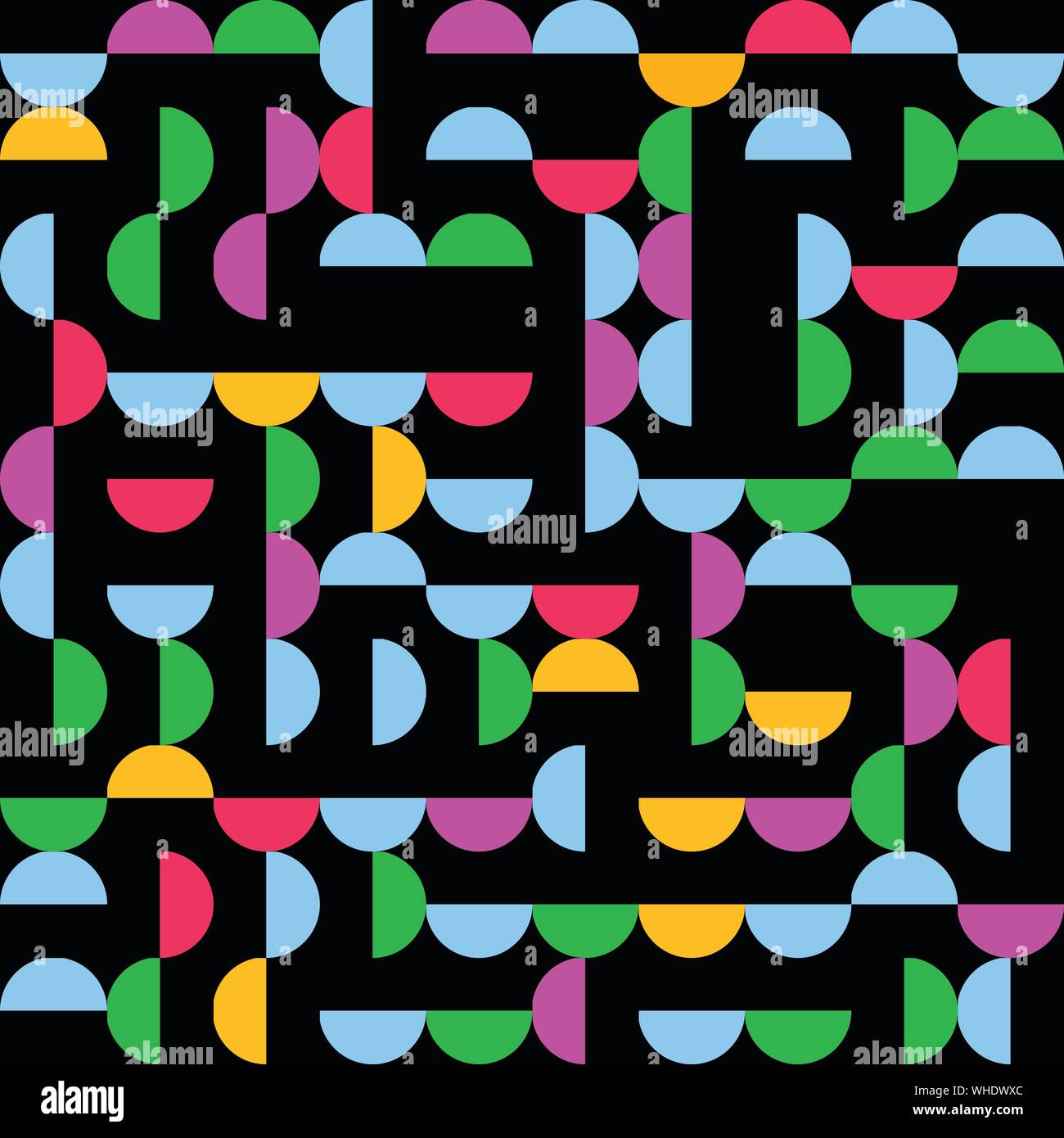 Multicolored geometric truchet pattern background with circles. Stock Vector