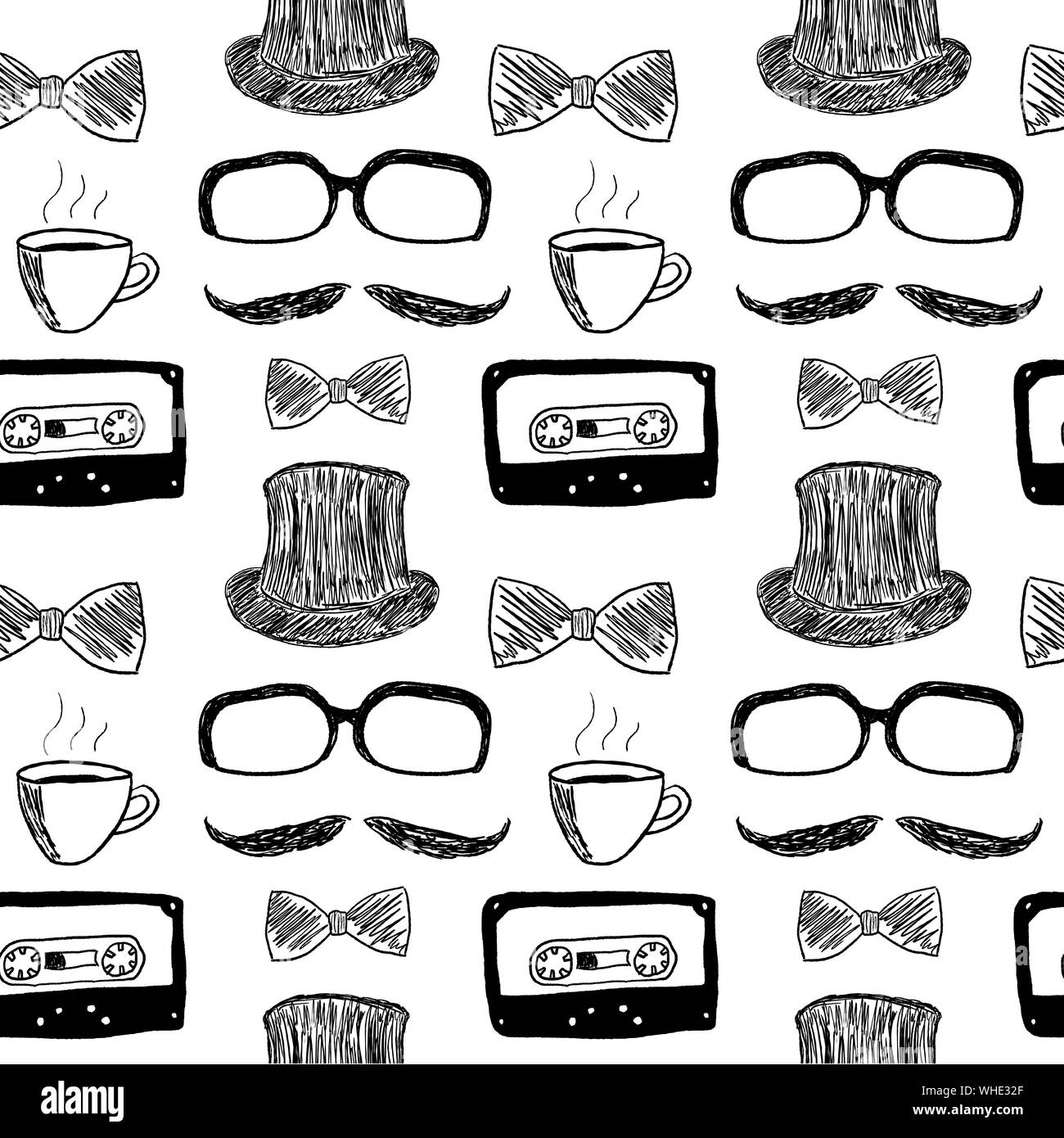 Hipster background doodle - seamless texture vector illustration Stock ...