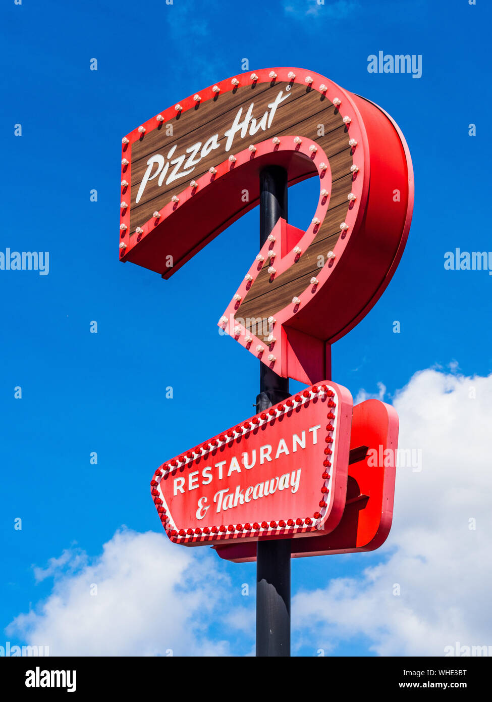 Pizza Hut Sign & Logo in Stevenage UK Stock Photo