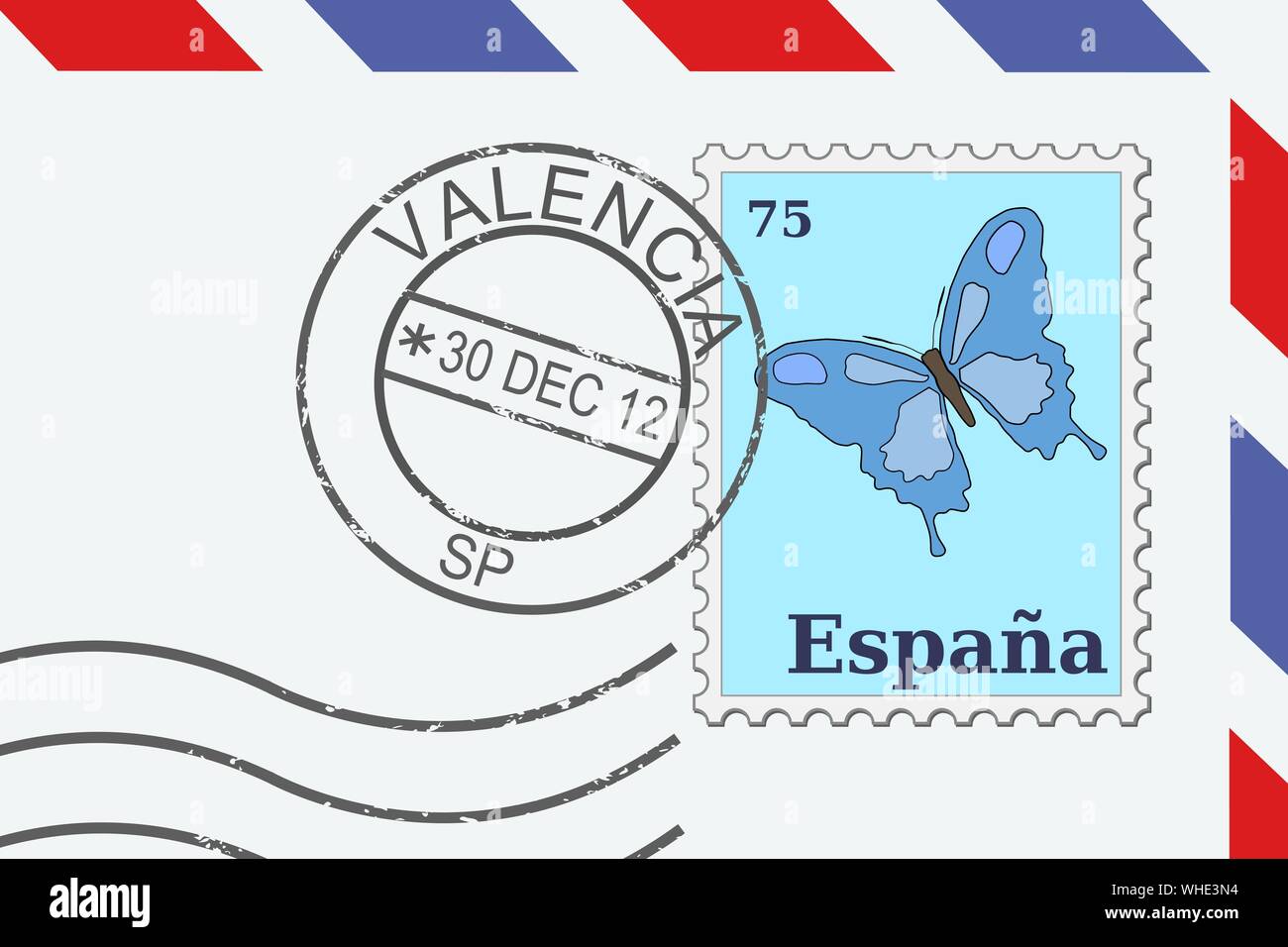 Letter from Spain postage stamp and post mark from Valencia. Spanish