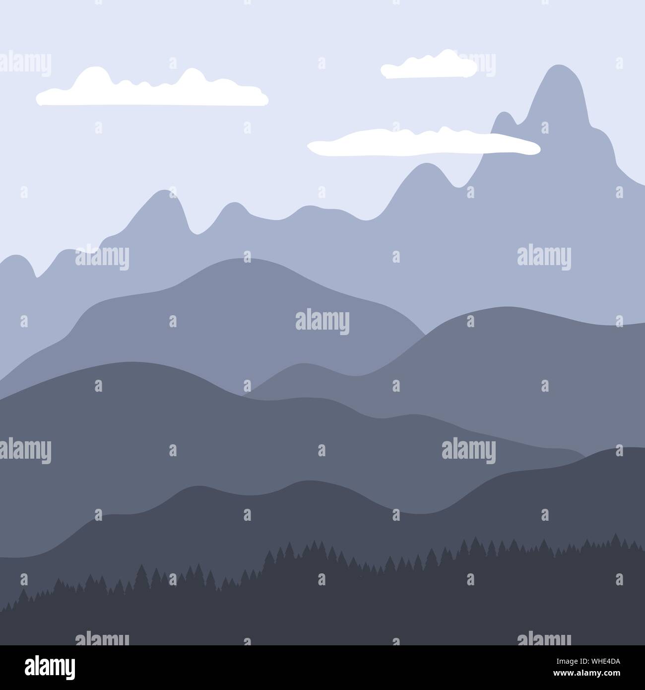 Mountain landscape layers vector background illustration. Hills and