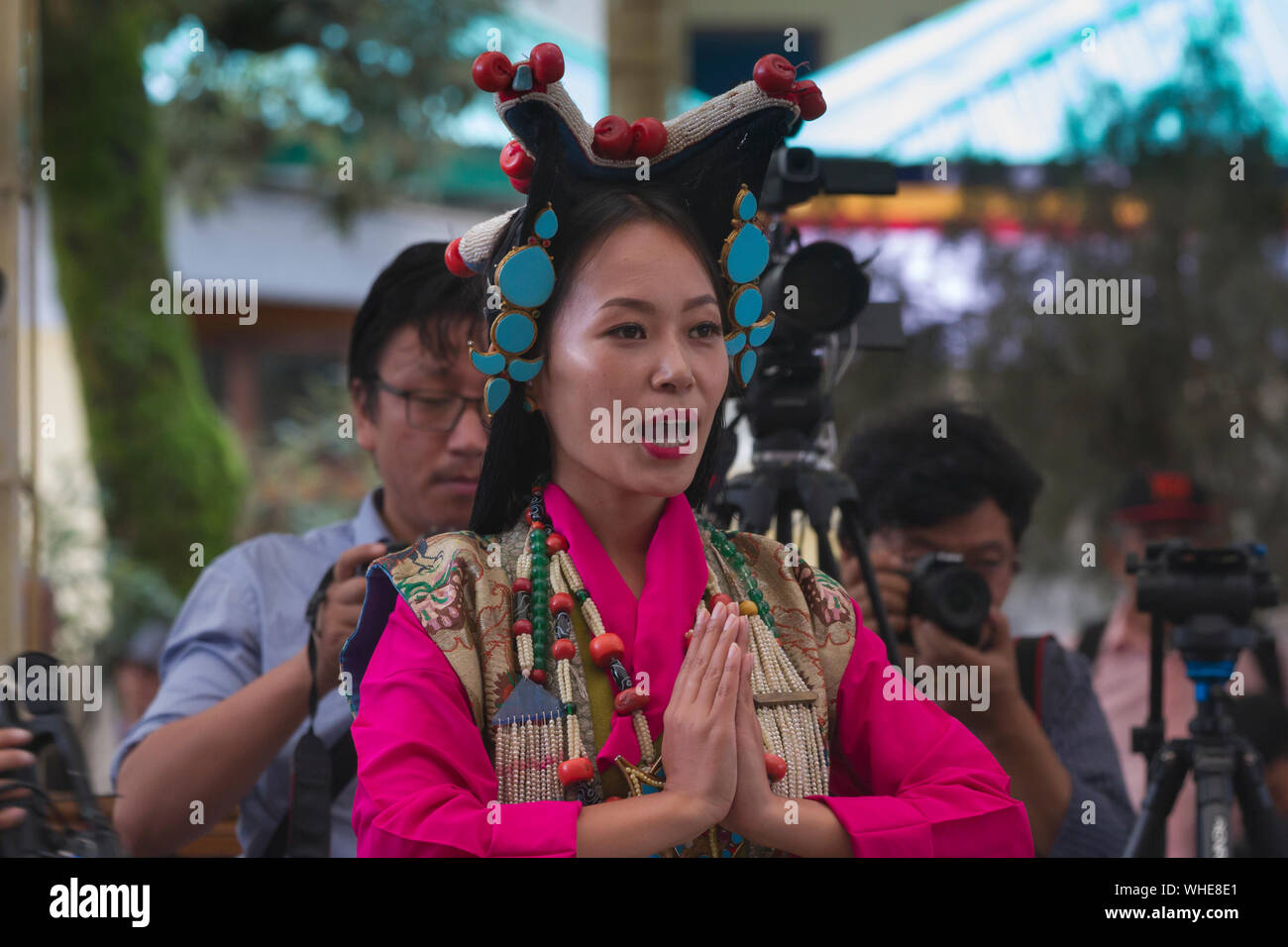 Dharamshala, India. 02nd Sep, 2019. Artist from TIPA performing Tibetan Dance during the celebration of 59th Anniversary of Tibetan Democracy Day at Tsugla Khang Temple, Mcleodganj, Dharamshala, India. (Photo by Shailesh Bhatangar/Pacific Press) Credit: Pacific Press Agency/Alamy Live News Stock Photo