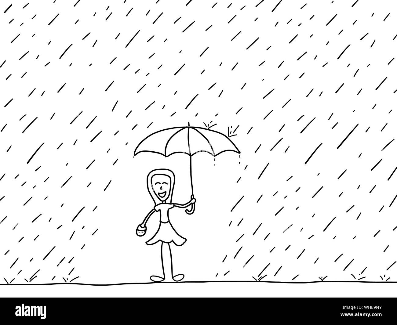 Cartoon doodle illustration - happy woman in the rain. Rainy weather Stock  Vector Image & Art - Alamy