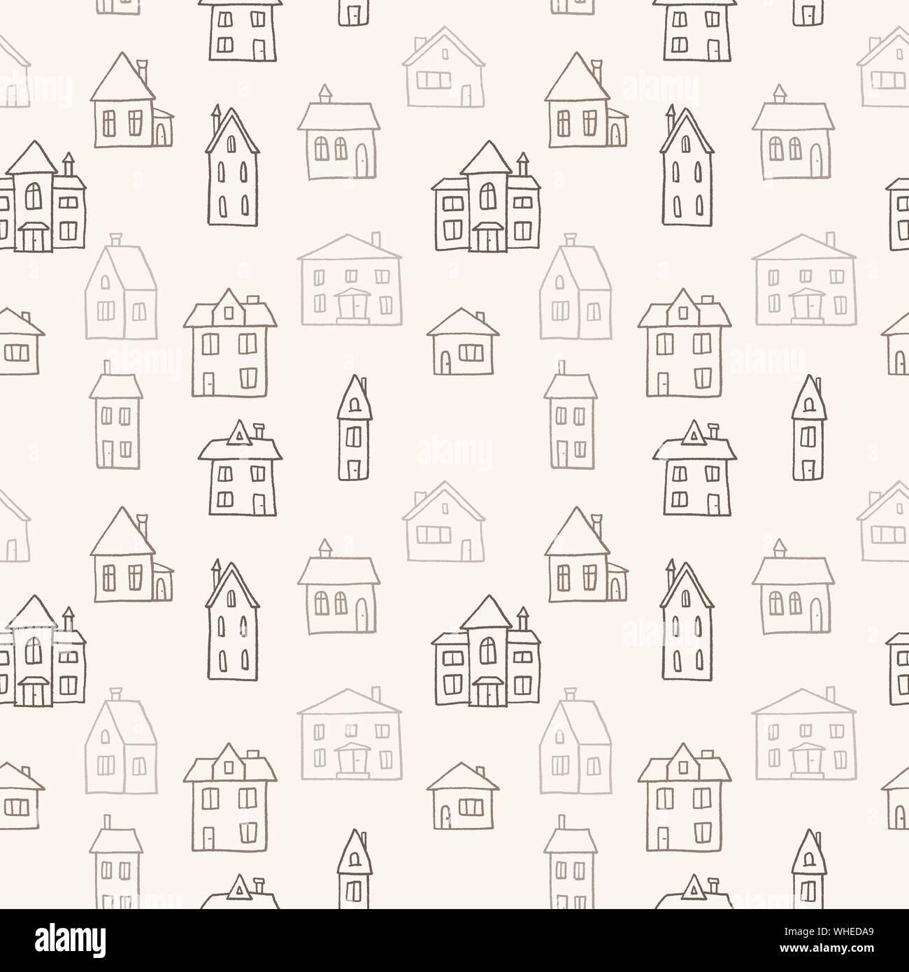 Small town homes vector illustration - seamless doodle pattern Stock ...