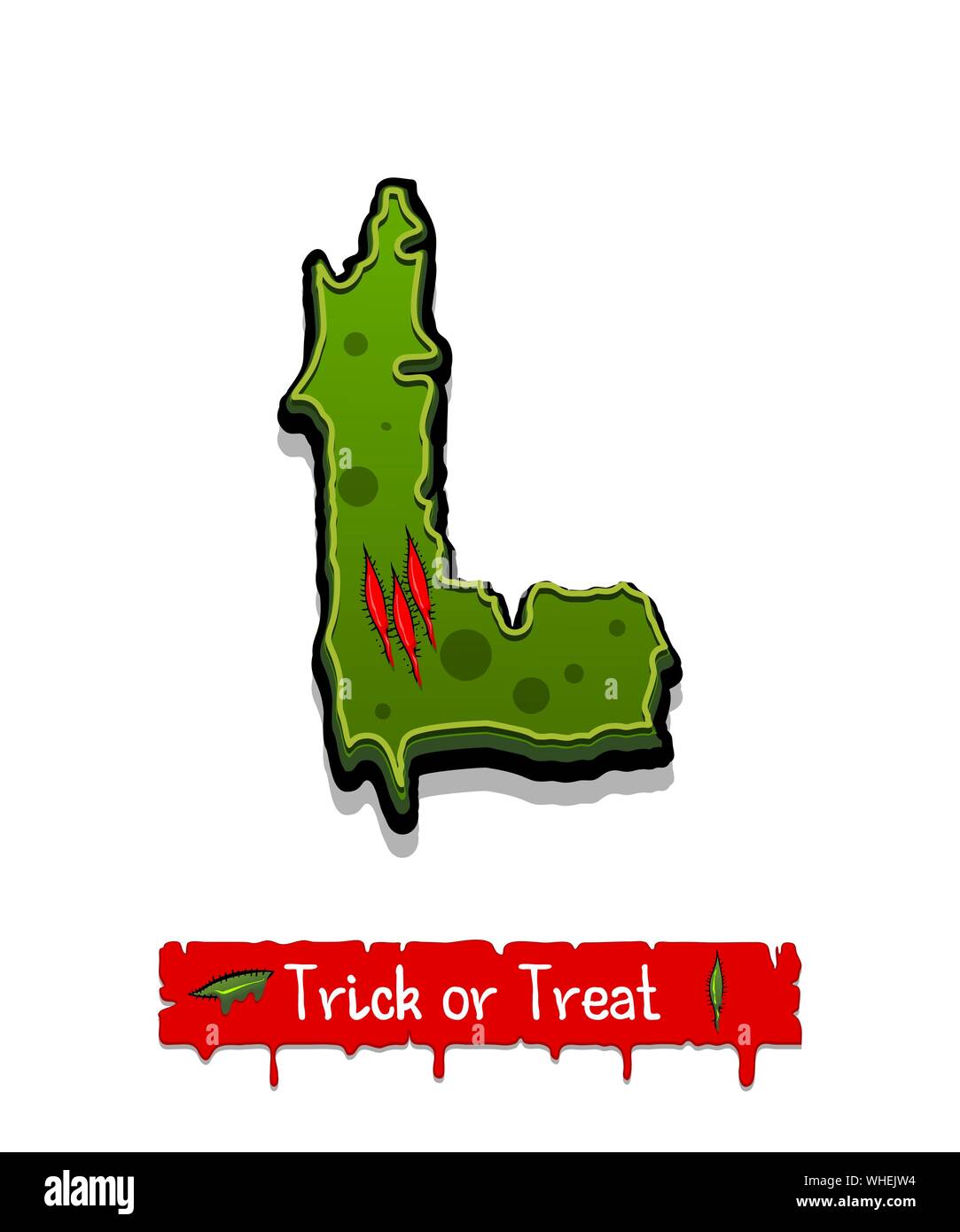 Halloween green color comic horror zombie font Stock Vector