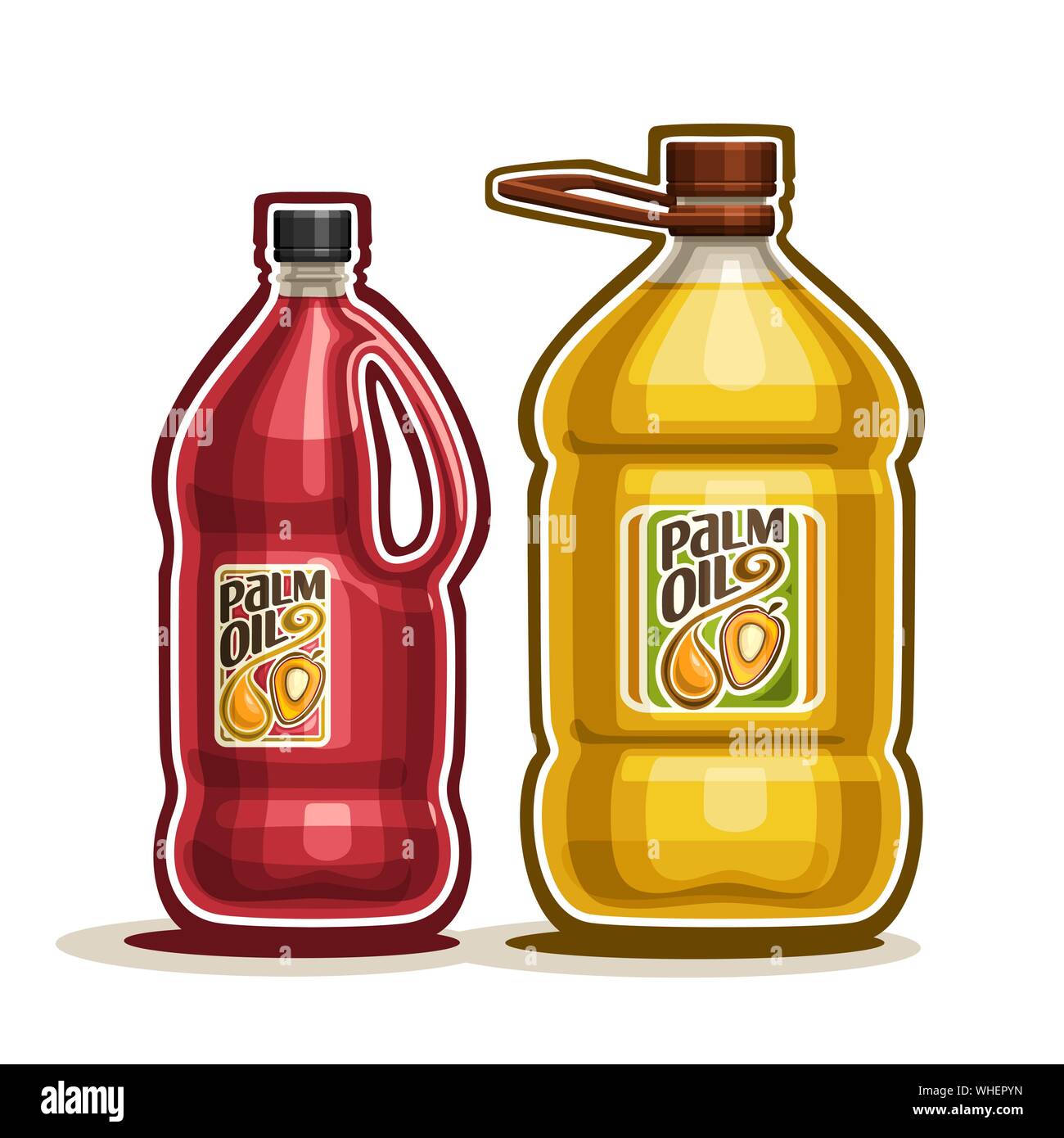 Vector big yellow plastic Bottles with Palm Oil fruits and label, gallon  canister filled pure cooking oil, cartoon large container with red liquid  wit Stock Vector Image & Art - Alamy
