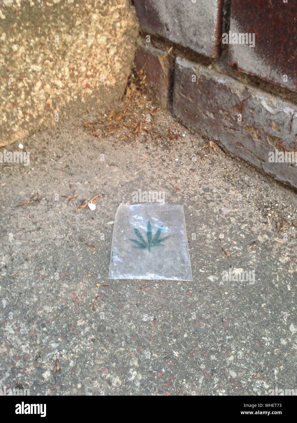 High Angle View Of Weed Leaf In Plastic Bag In Corner Stock Photo Alamy
