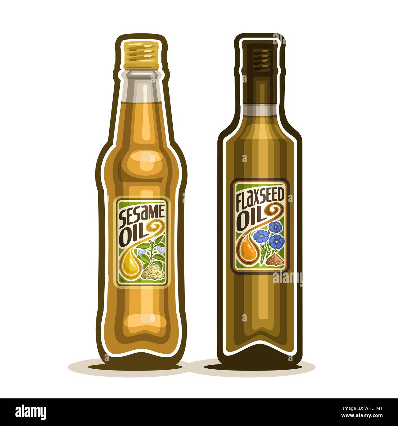 Vector Brown Glass Bottle With Pure Sesame Oil Bottles Of Virgin Cooking Flaxseed Oil Container With Natural Organic Flax Seed And Linseed Oily Liqu Stock Vector Image Art Alamy