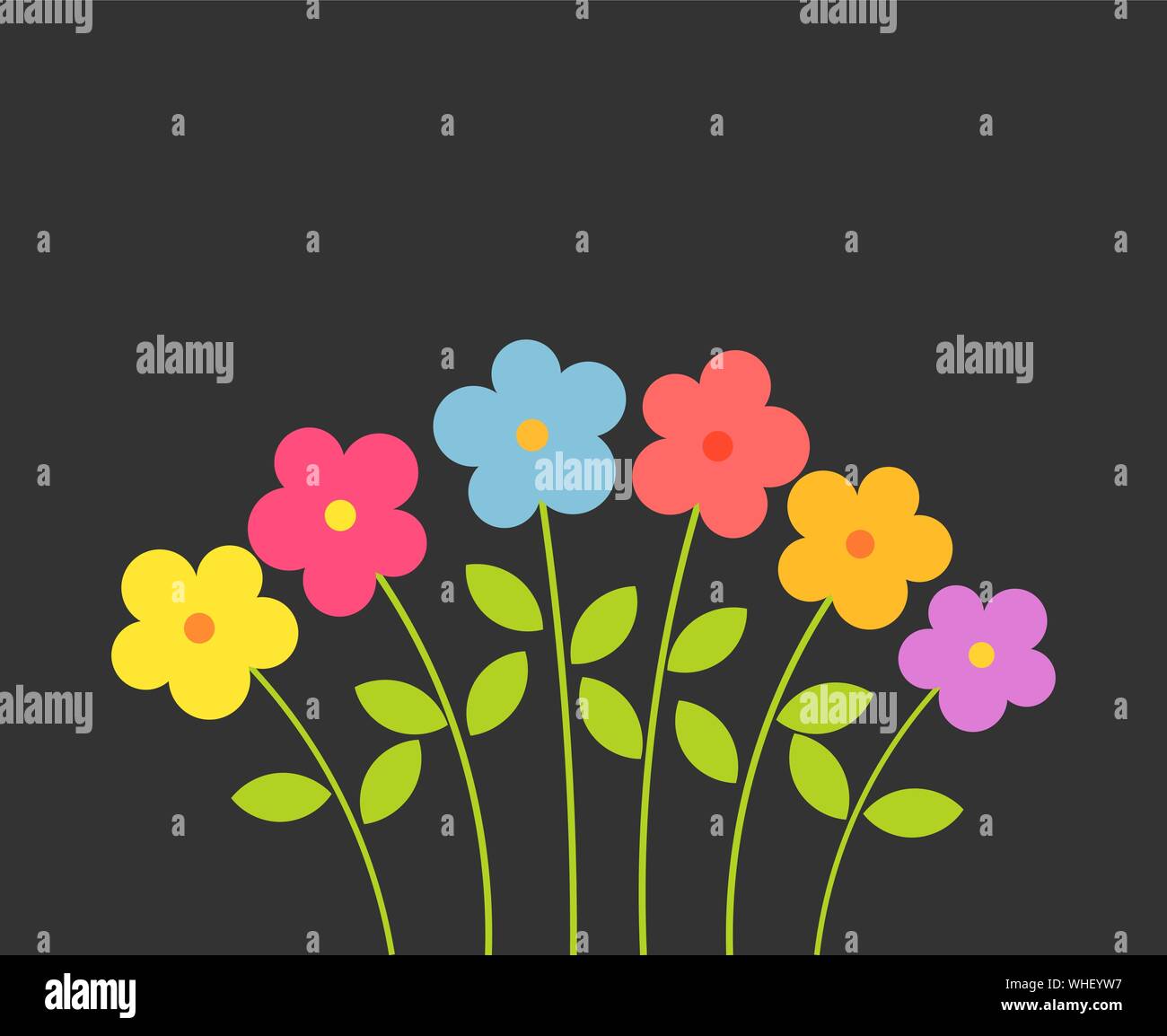 Colorful flowers on black background. Vector illustration Stock Vector