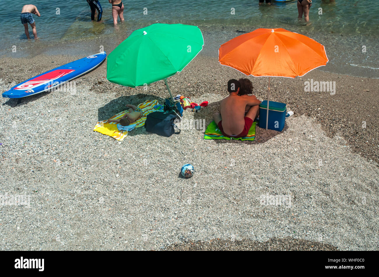 A lovely summer afternoon at the beach in Maiori on the Amalfi Coast, Italy Stock Photo