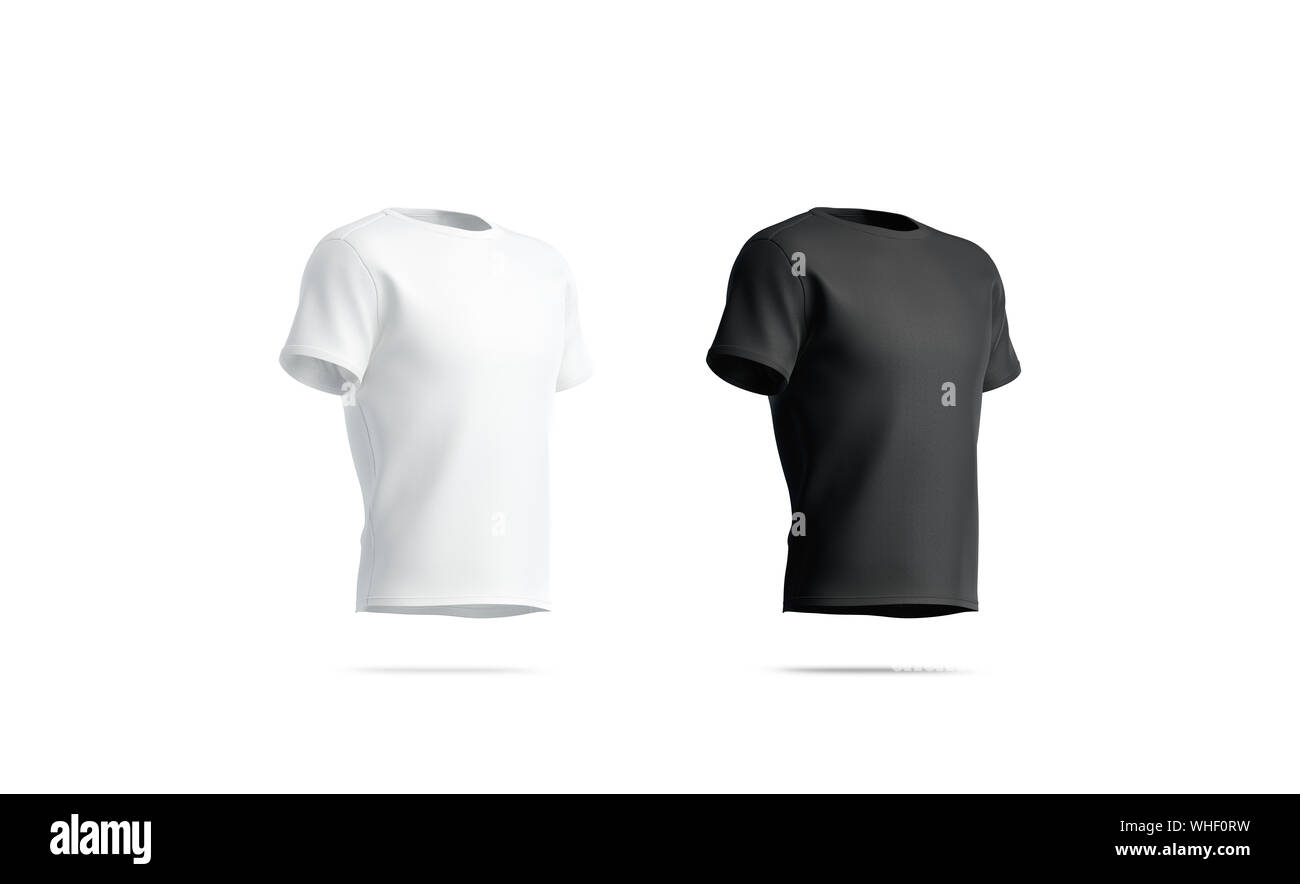 Blank black and white t-shirt mockup set, isolated, side view Stock ...
