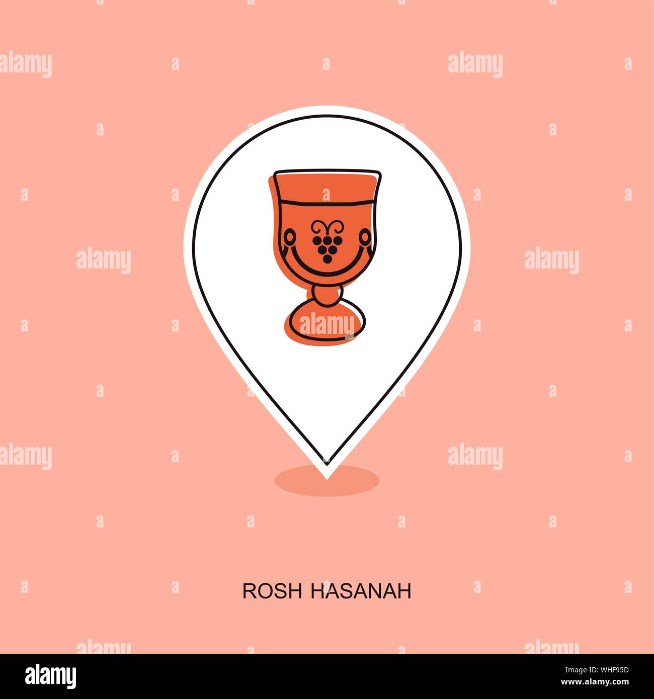 Wine cup. Rosh Hashanah pin map icon. Shana tova Map pointer. Happy and ...