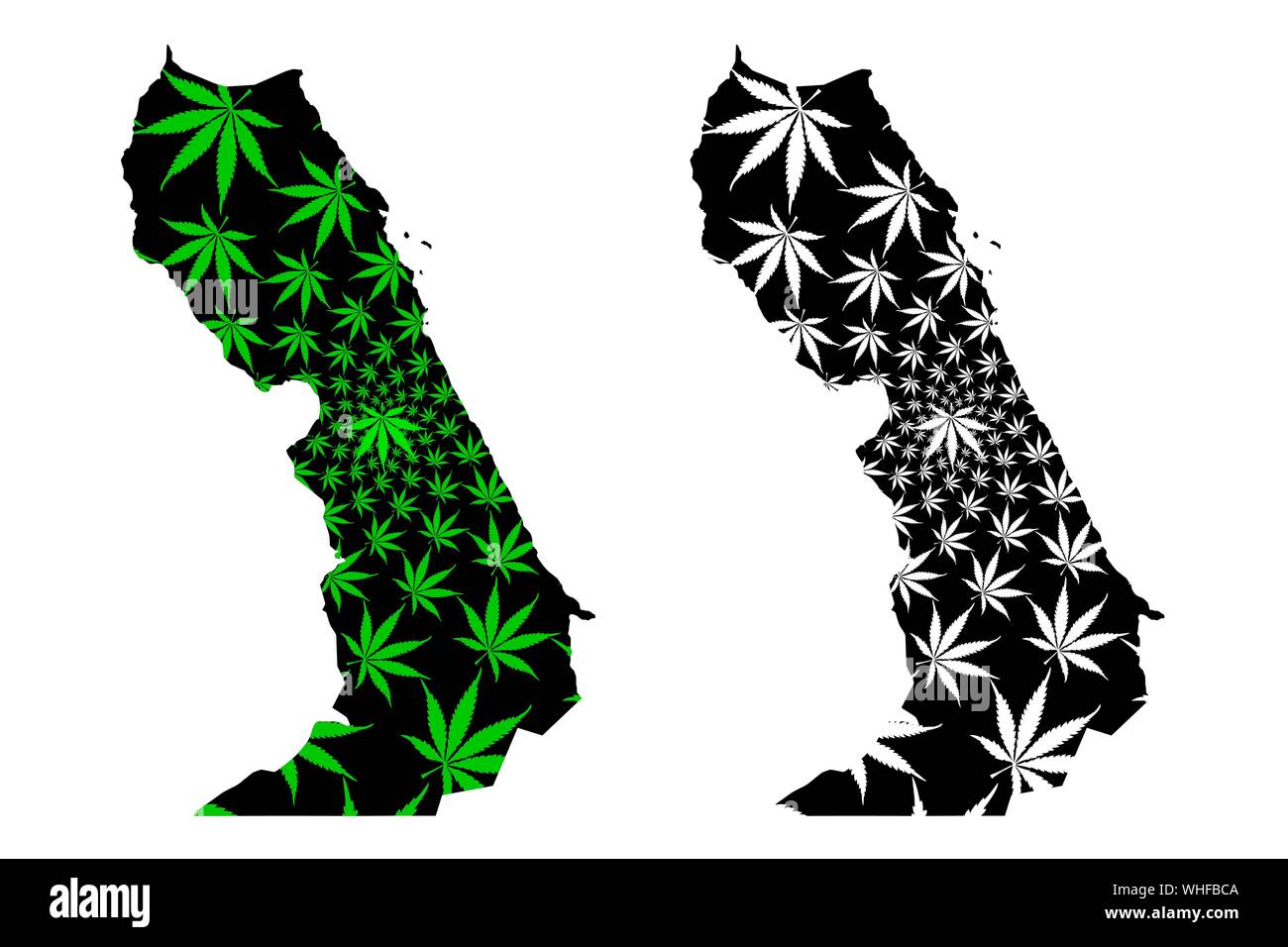 Red Sea Governorate (Governorates of Egypt, Arab Republic of Egypt) map is designed cannabis leaf green and black, Red Sea map made of marijuana (mari Stock Vector